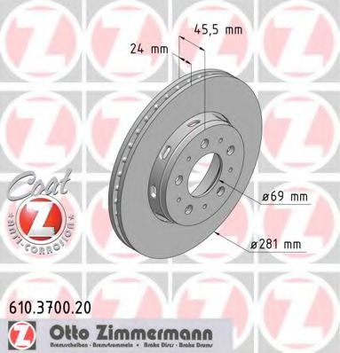 ZIMMERMANN 610370020 Тормозные диски ZIMMERMANN для MITSUBISHI