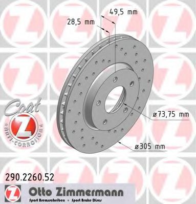 ZIMMERMANN 290226052 Тормозные диски ZIMMERMANN для JAGUAR