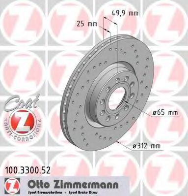 ZIMMERMANN 100330052 Тормозные диски ZIMMERMANN для VOLKSWAGEN