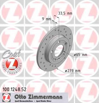 ZIMMERMANN 100124852 Тормозные диски ZIMMERMANN для SKODA