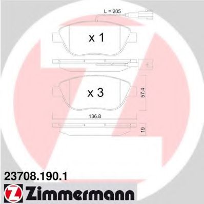 ZIMMERMANN 237081901 Тормозные колодки ZIMMERMANN для FIAT DOBLO