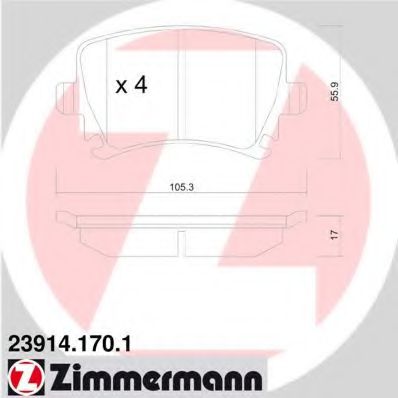 ZIMMERMANN 239141701 Тормозные колодки ZIMMERMANN для SEAT