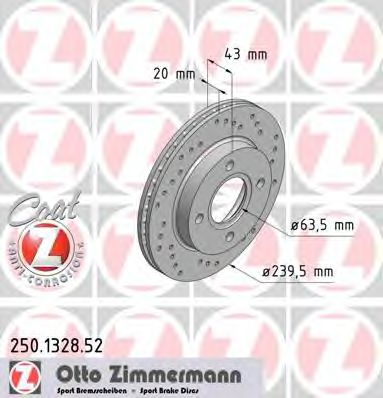 ZIMMERMANN 250132852 Тормозные диски ZIMMERMANN для FORD