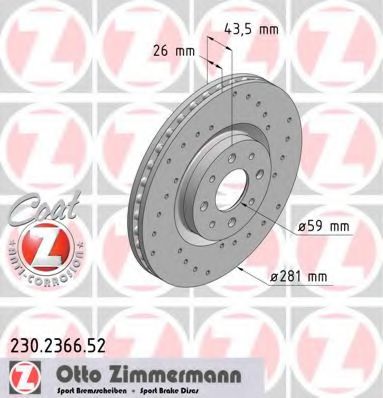ZIMMERMANN 230236652 Тормозные диски ZIMMERMANN для LANCIA