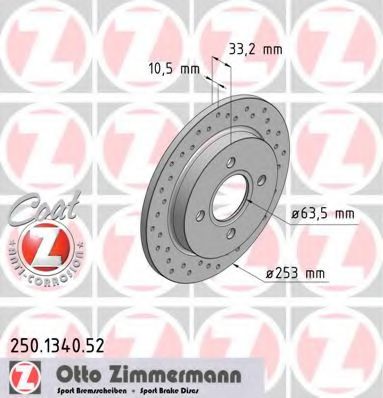 ZIMMERMANN 250134052 Тормозные диски ZIMMERMANN для FORD SCORPIO