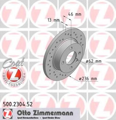 ZIMMERMANN 500230452 Тормозные диски ZIMMERMANN для SKODA