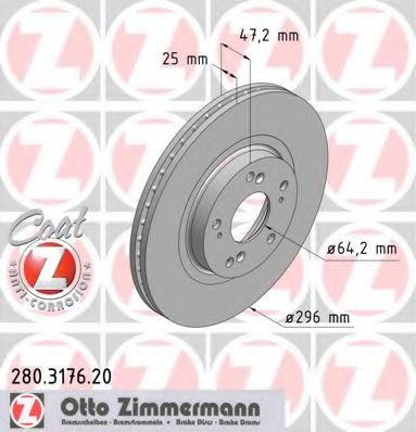ZIMMERMANN 280317620 Тормозные диски ZIMMERMANN для HONDA