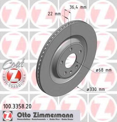 ZIMMERMANN 100335820 Тормозные диски для PORSCHE