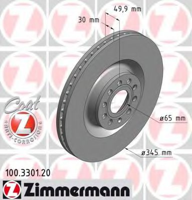ZIMMERMANN 100330120 Тормозные диски ZIMMERMANN для AUDI