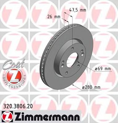 ZIMMERMANN 320380620 Тормозные диски ZIMMERMANN для HYUNDAI TUCSON
