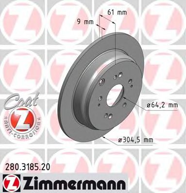 ZIMMERMANN 280318520 Тормозные диски ZIMMERMANN для HONDA