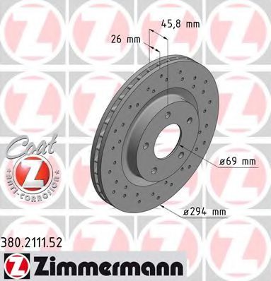 ZIMMERMANN 380211152 Тормозные диски ZIMMERMANN для MITSUBISHI