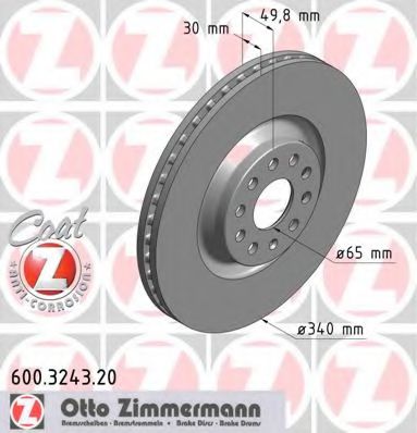 ZIMMERMANN 600324320 Тормозные диски ZIMMERMANN для SKODA