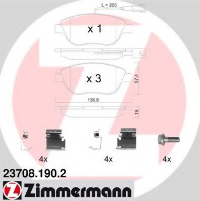 ZIMMERMANN 237081902 Тормозные колодки ZIMMERMANN для FIAT DOBLO
