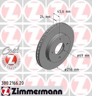 ZIMMERMANN 380216620 Тормозные диски для MITSUBISHI MIRAGE