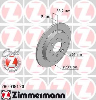ZIMMERMANN 280318120 Тормозные диски ZIMMERMANN для HONDA