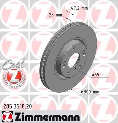 ZIMMERMANN 285351820 Тормозные диски для HYUNDAI I40