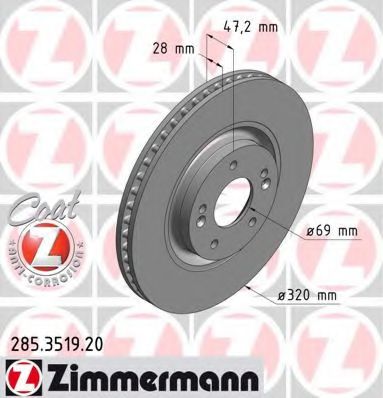 ZIMMERMANN 285351920 Тормозные диски для KIA CADENZA
