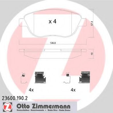ZIMMERMANN 236001902 Тормозные колодки ZIMMERMANN для FIAT DOBLO