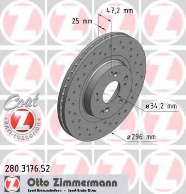 ZIMMERMANN 280317652 Тормозные диски ZIMMERMANN для HONDA