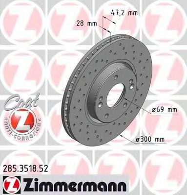 ZIMMERMANN 285351852 Тормозные диски для HYUNDAI I40