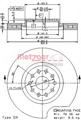METZGER 24732V Тормозные диски METZGER для ALFA ROMEO