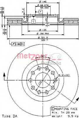 METZGER 24802V Тормозные диски METZGER для SEAT