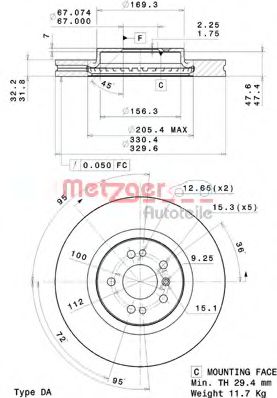 METZGER 25064V Тормозные диски METZGER для MERCEDES-BENZ