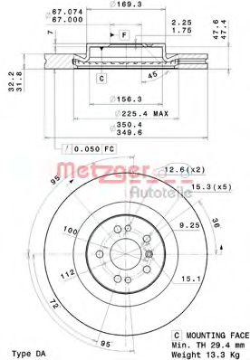 METZGER 25065V Тормозные диски METZGER для MERCEDES-BENZ