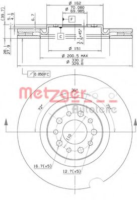 METZGER 24995 Тормозные диски METZGER для ALFA ROMEO