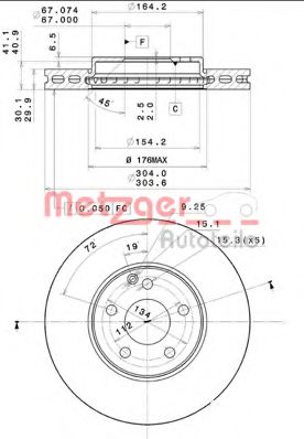 METZGER 25129 Тормозные диски METZGER для MERCEDES-BENZ