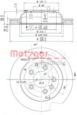 METZGER 25136V Тормозные диски METZGER для PORSCHE