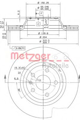 METZGER 25148V Тормозные диски METZGER для AUDI