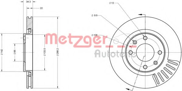 METZGER 6110023 Тормозные диски METZGER для PEUGEOT 207