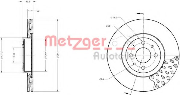 METZGER 6110098 Тормозные диски METZGER для FIAT