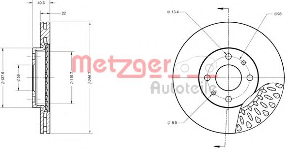 METZGER 6110216 Тормозные диски для FIAT DOBLO